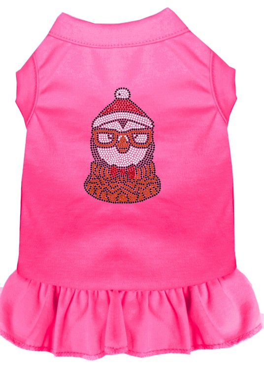 Hipster Penguin Rhinestone Dog Dress Bright Pink XS